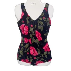 Vintage Baltex Swim Suit Womens Size 12 Floral One Piece Retro Pin Up Antron